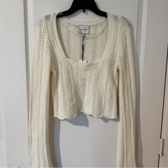 Pink Rose Tops - Pink Rose Cream Knit Crop Top